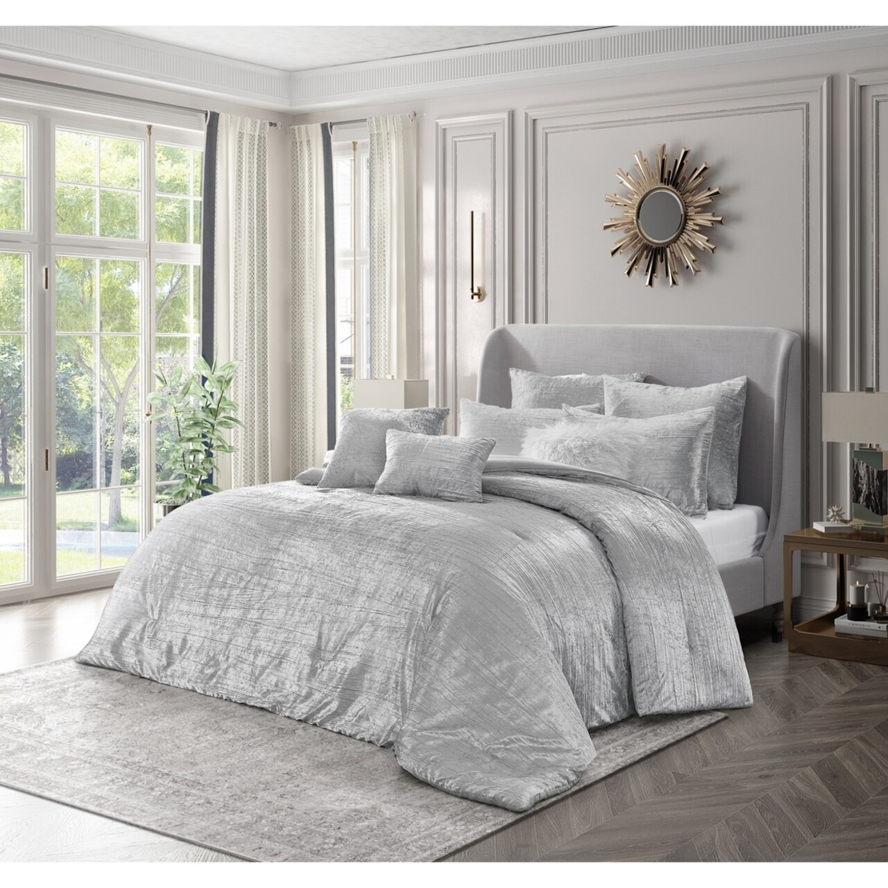 Grace Living Abella 8 Pc Comforter Set -Crinkle Velvet Soft and Shiny